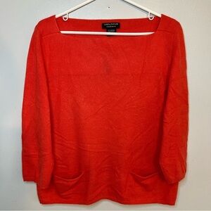 Lord & Taylor Bright Strawberry Red 100% Cashmere Boatneck Sweater XL Pockets